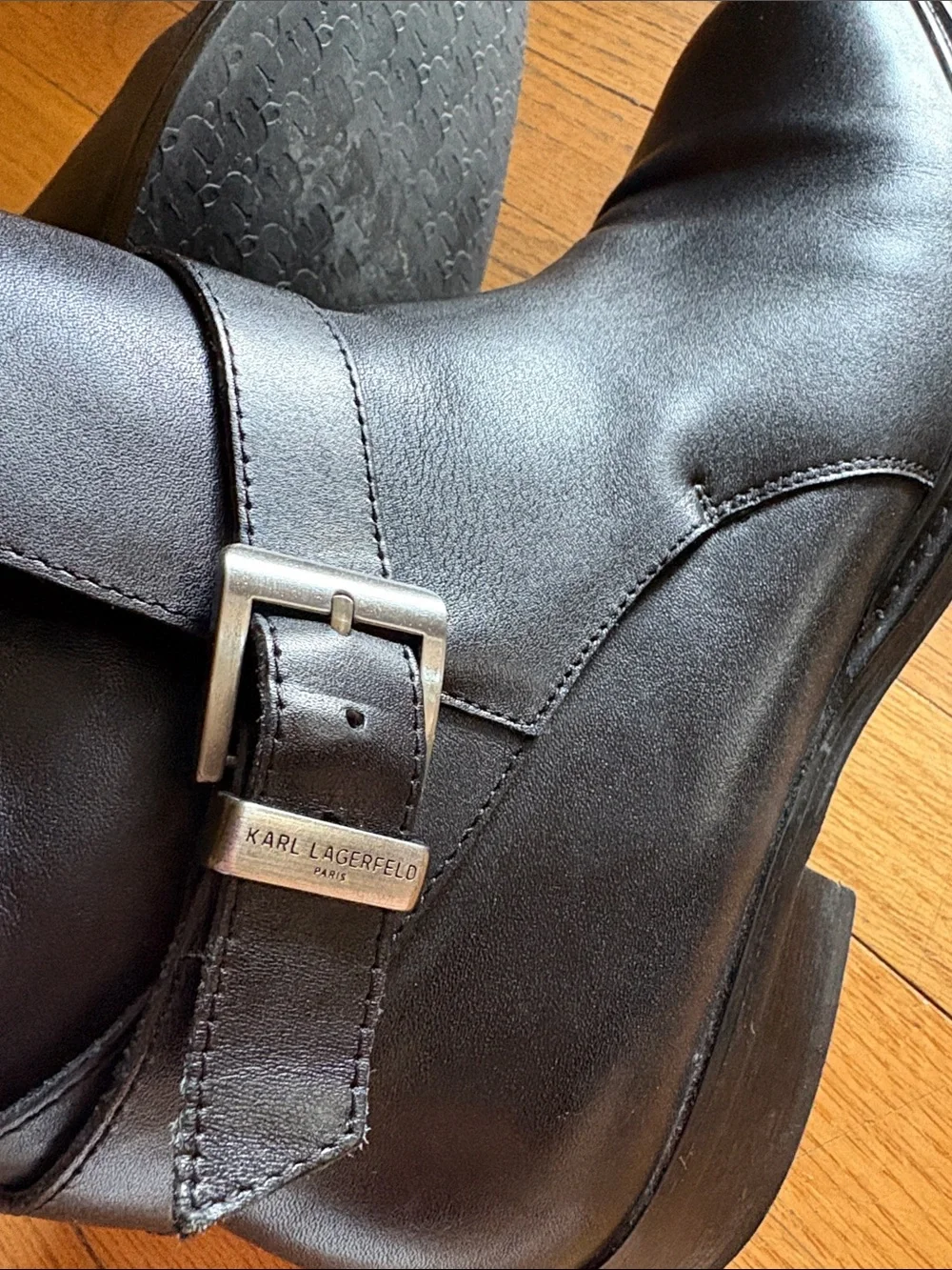 Karl Lagerfield Paris men’s black leather chelsea boots with buckle